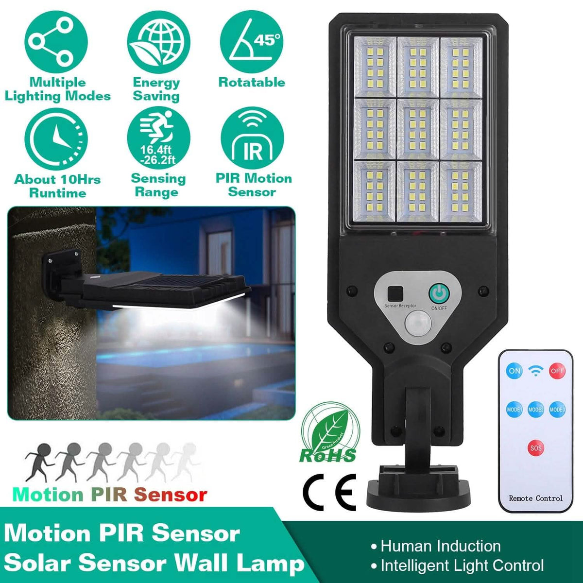 Solar Wall Light Outdoor Beads PIR Motion Sensor Remote Control Wireless Lamps - A-1 Thread Vault