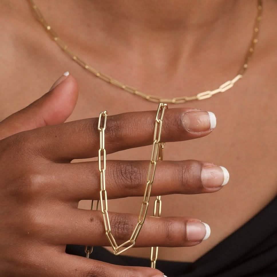 Solid 14K Gold 5mm Paperclip Chain Necklace Made In Italy - A-1 Thread Vault