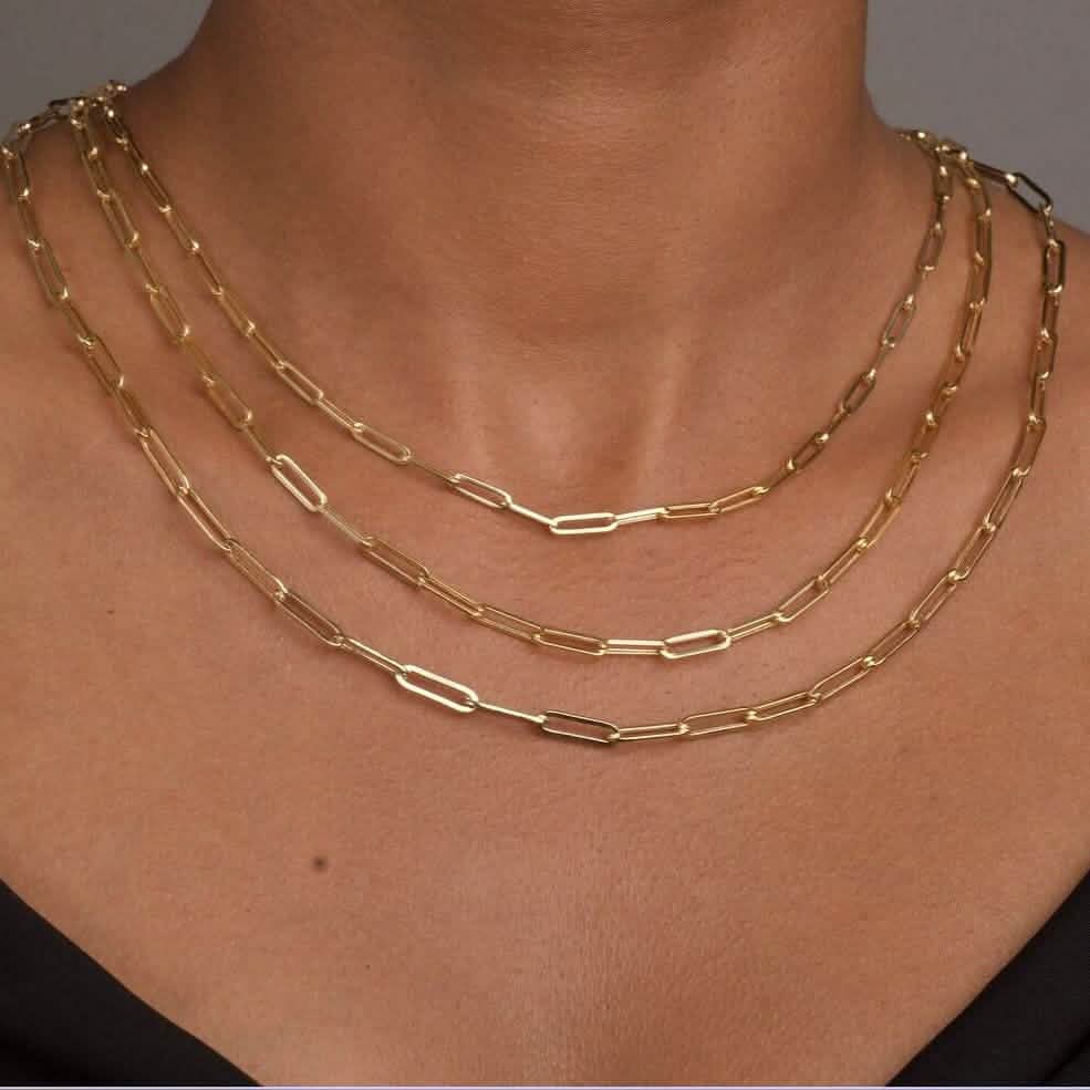 Solid 14K Gold 5mm Paperclip Chain Necklace Made In Italy - A-1 Thread Vault