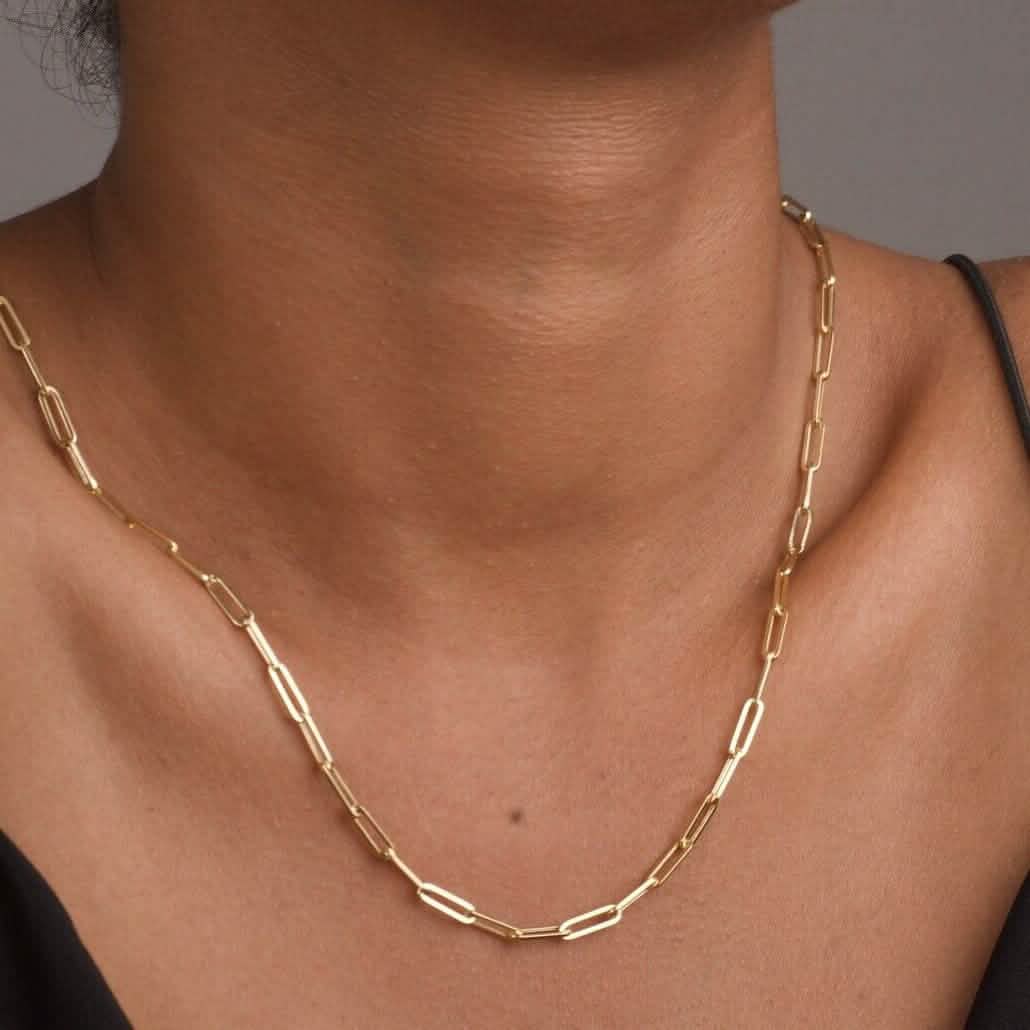 Solid 14K Gold 5mm Paperclip Chain Necklace Made In Italy - A-1 Thread Vault