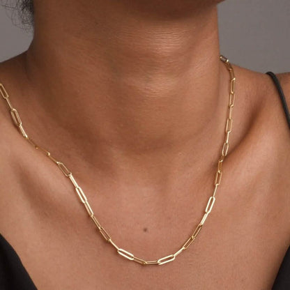 Solid 14K Gold 5mm Paperclip Chain Necklace Made In Italy - A-1 Thread Vault
