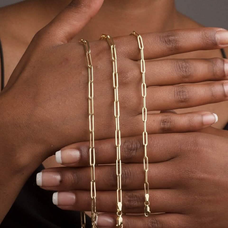 Solid 14K Gold 5mm Paperclip Chain Necklace Made In Italy - A-1 Thread Vault