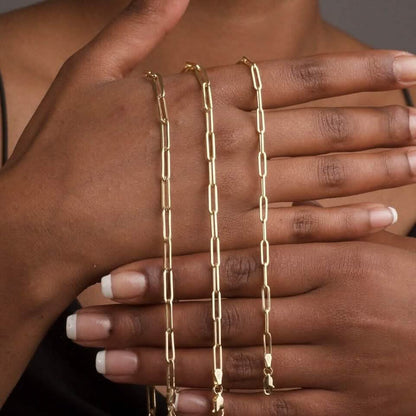 Solid 14K Gold 5mm Paperclip Chain Necklace Made In Italy - A-1 Thread Vault