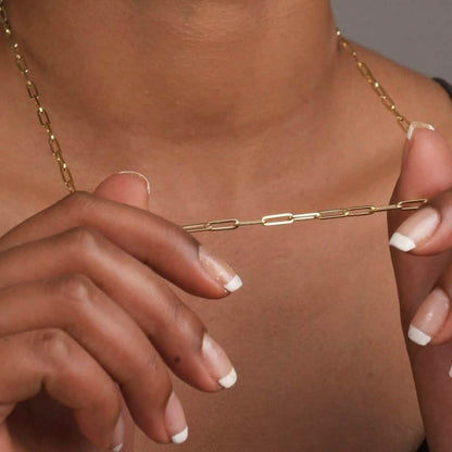 Solid 14K Gold 5mm Paperclip Chain Necklace Made In Italy - A-1 Thread Vault