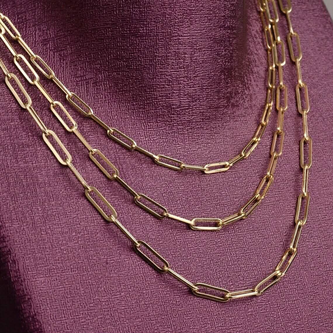 Solid 14K Gold 5mm Paperclip Chain Necklace Made In Italy - A-1 Thread Vault