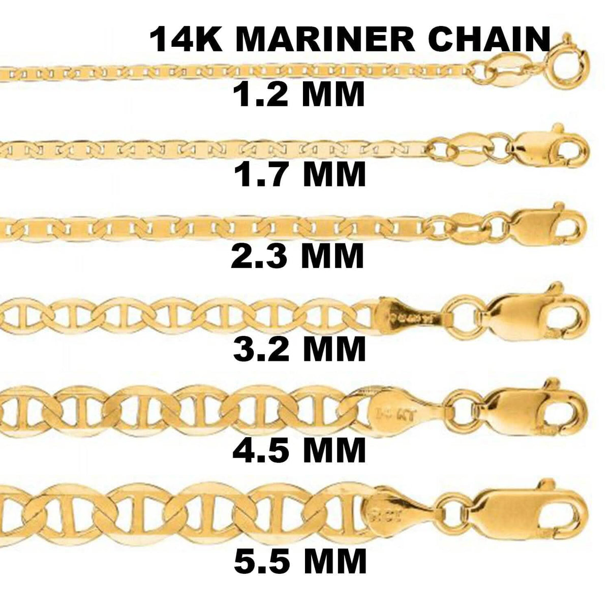 Solid 14K Yellow Gold Mariner Link Chain Necklace - A-1 Thread Vault