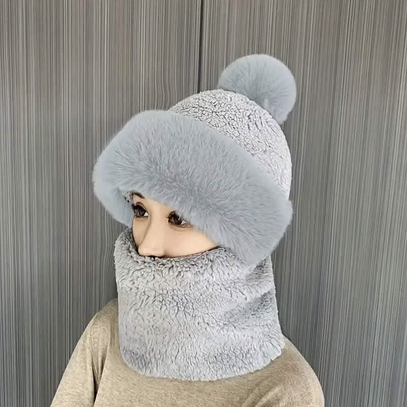 Solid Color Thickened Plush Neck Gaiter Mask Windproof Hooded Ear Protection Windproof Ski Hat - A-1 Thread Vault