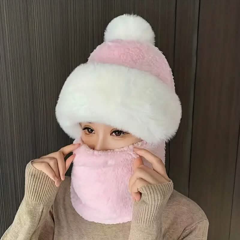Solid Color Thickened Plush Neck Gaiter Mask Windproof Hooded Ear Protection Windproof Ski Hat - A-1 Thread Vault