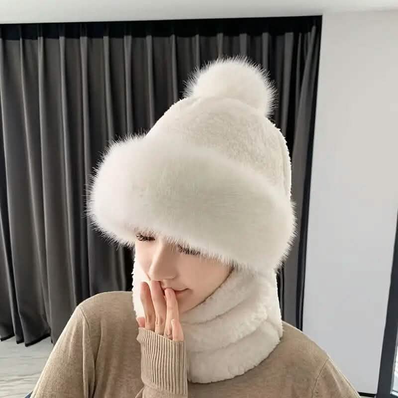 Solid Color Thickened Plush Neck Gaiter Mask Windproof Hooded Ear Protection Windproof Ski Hat - A-1 Thread Vault