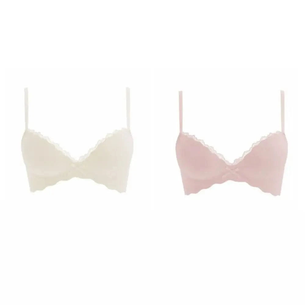 Solid Push Up Wireless Deep V Bra Shockproof Anti-sagging Lace Bowknot Bra Adjustable Lingerie Seamless Bra Girls - A-1 Thread Vault