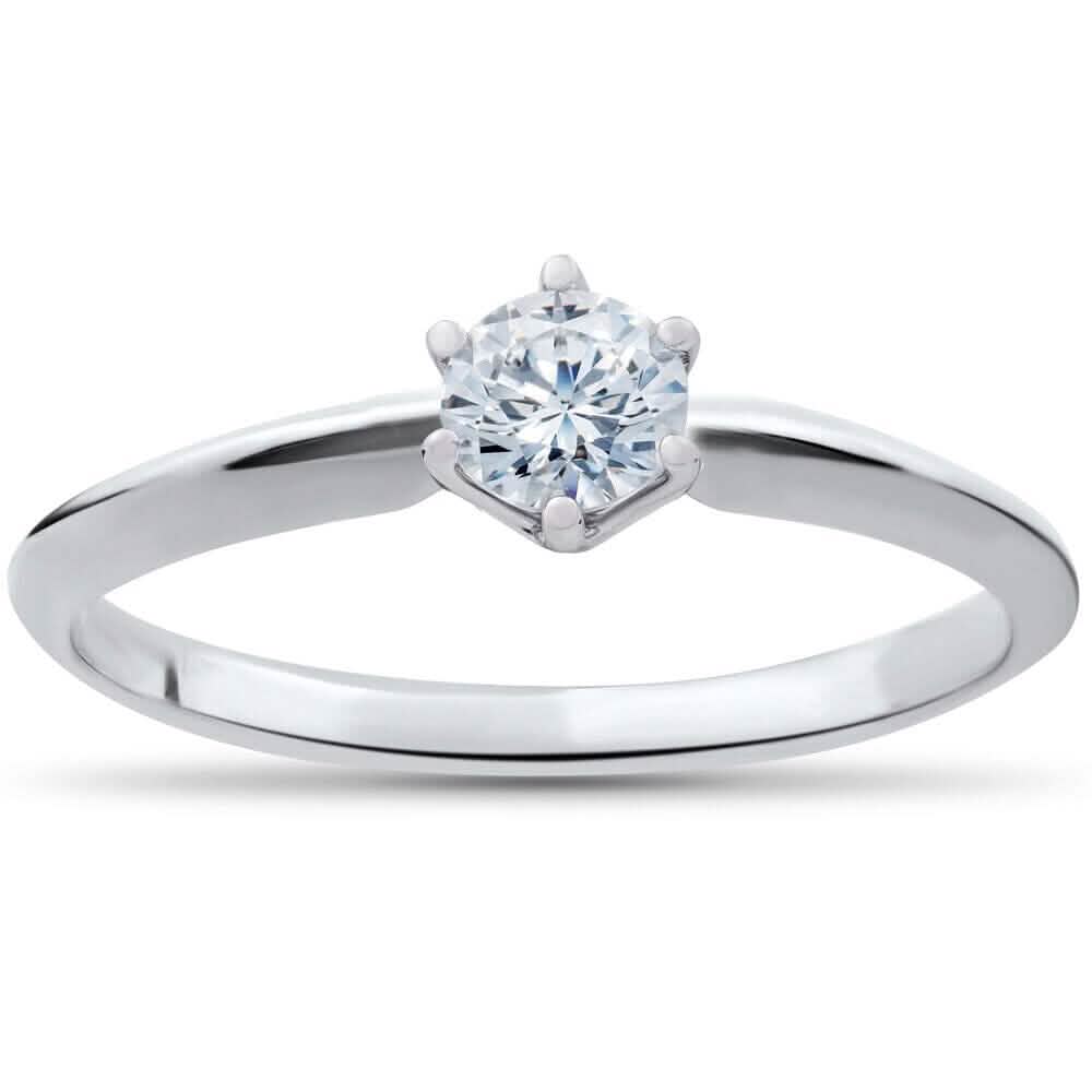 Solitaire Diamond Engagement Ring 1/4ct 14k White Gold Round Brilliant Cut - A-1 Thread Vault