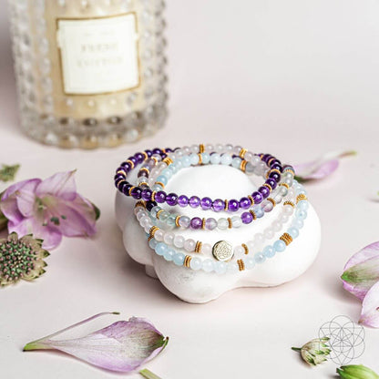 Clear Skies - Amethyst, Aquamarine, Rose Quartz & Fluorite Bracelet Pack of 4 - A-1 Thread Vault