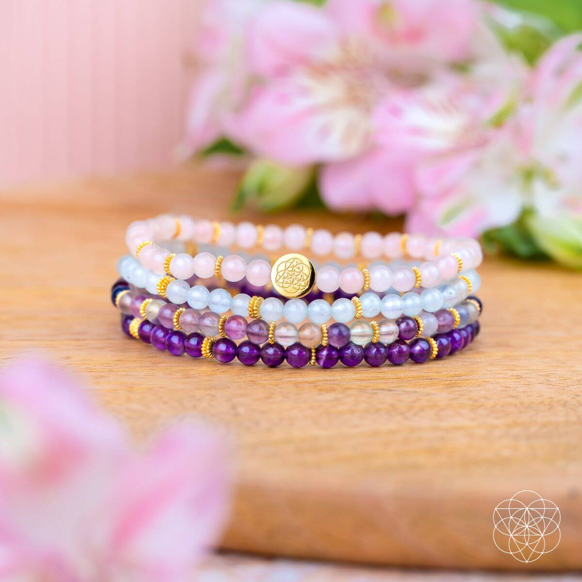 Clear Skies - Amethyst, Aquamarine, Rose Quartz & Fluorite Bracelet Pack of 4 - A-1 Thread Vault