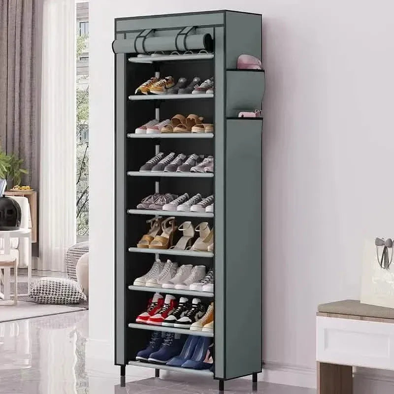 Spacious 9-Grid Non-Woven Fabric Alloy Structure Wardrobe with Dust Cover - A-1 Thread Vault