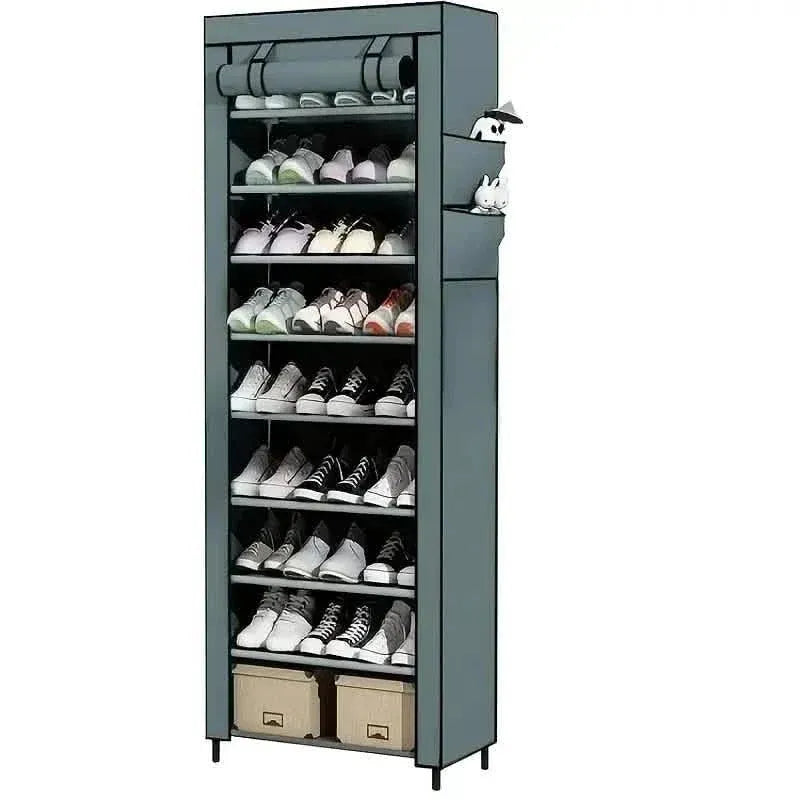 Spacious 9-Grid Non-Woven Fabric Alloy Structure Wardrobe with Dust Cover - A-1 Thread Vault