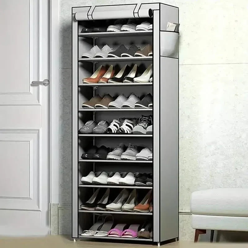 Spacious 9-Grid Non-Woven Fabric Alloy Structure Wardrobe with Dust Cover - A-1 Thread Vault