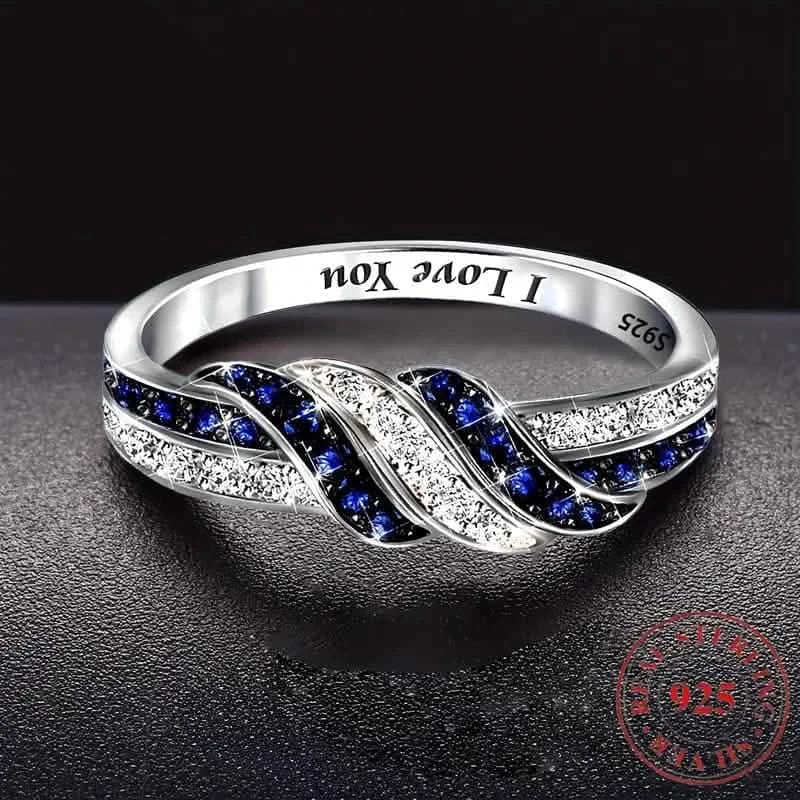 Sparkling Blue Cubic Zirconia Infinity Love Ring – 925 Sterling Silver - A-1 Thread Vault