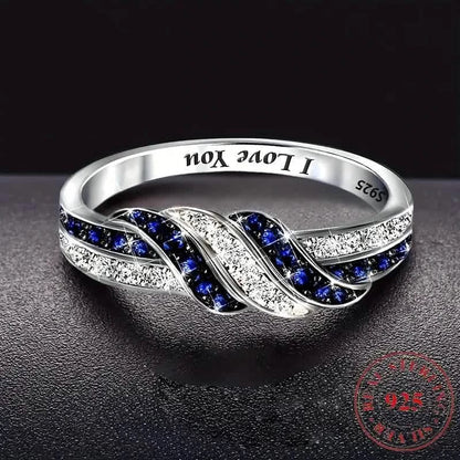 Sparkling Blue Cubic Zirconia Infinity Love Ring – 925 Sterling Silver - A-1 Thread Vault
