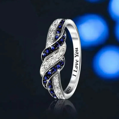 Sparkling Blue Cubic Zirconia Infinity Love Ring – 925 Sterling Silver - A-1 Thread Vault