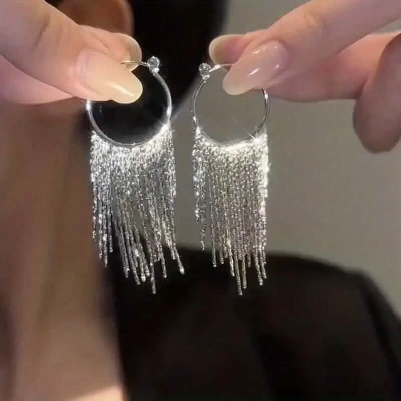 Sparkling Tassel Design Dangle Earrings - A-1 Thread Vault