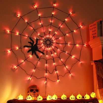 Spider Web Light with Hairy Spider 70LED Battery Powered Remote Control 8 Lighting Modes - A-1 Thread Vault