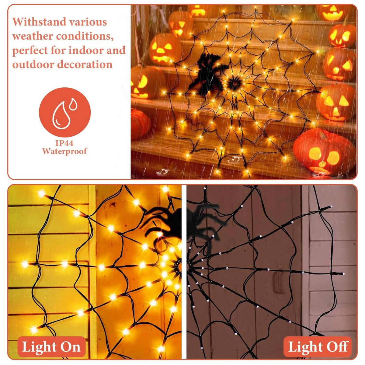 Spider Web Light with Hairy Spider 70LED Battery Powered Remote Control 8 Lighting Modes - A-1 Thread Vault