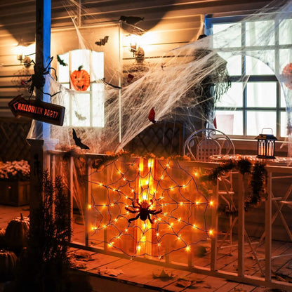 Spider Web Light with Hairy Spider 70LED Battery Powered Remote Control 8 Lighting Modes - A-1 Thread Vault