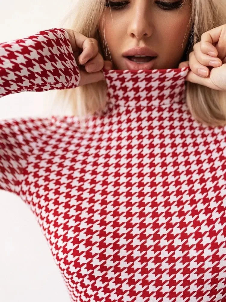 Spring/summer women's tights tops fashionable long-sleeved printed bodysuits - A-1 Thread Vault