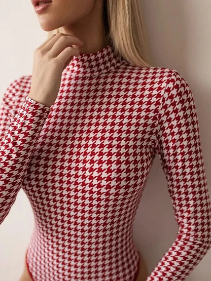 Spring/summer women's tights tops fashionable long-sleeved printed bodysuits - A-1 Thread Vault