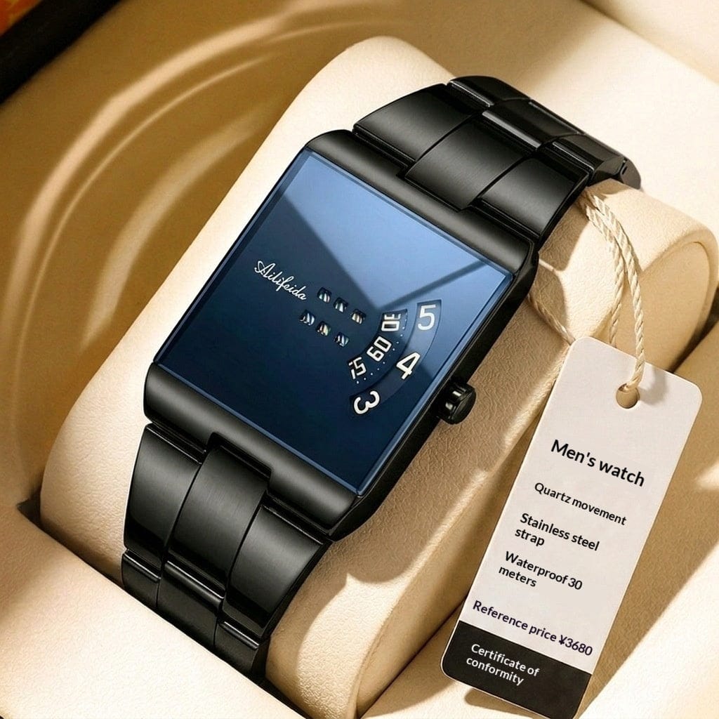 Square Quartz Waterproof Steel-band Luxury Mens Wristwatch - A-1 Thread Vault