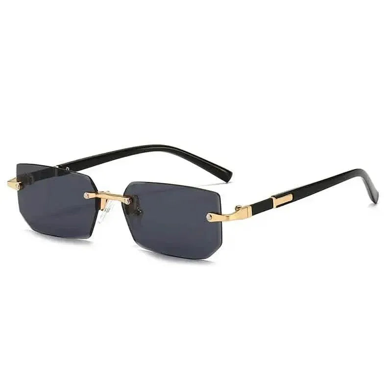 Square Rimless Vintage Sunglasses Stylish Design Golden Frame Black Hip Hop Sunglasses - A-1 Thread Vault