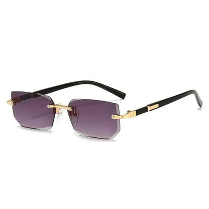 Square Rimless Vintage Sunglasses Stylish Design Golden Frame Black Hip Hop Sunglasses - A-1 Thread Vault