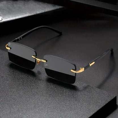 Square Rimless Vintage Sunglasses Stylish Design Golden Frame Black Hip Hop Sunglasses - A-1 Thread Vault