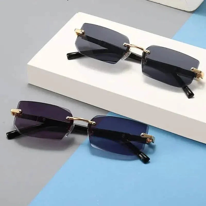 Square Rimless Vintage Sunglasses Stylish Design Golden Frame Black Hip Hop Sunglasses - A-1 Thread Vault