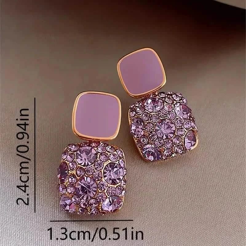 Square Shape Full Shiny Rhinestone Decor Dangle Earrings - A-1 Thread Vault