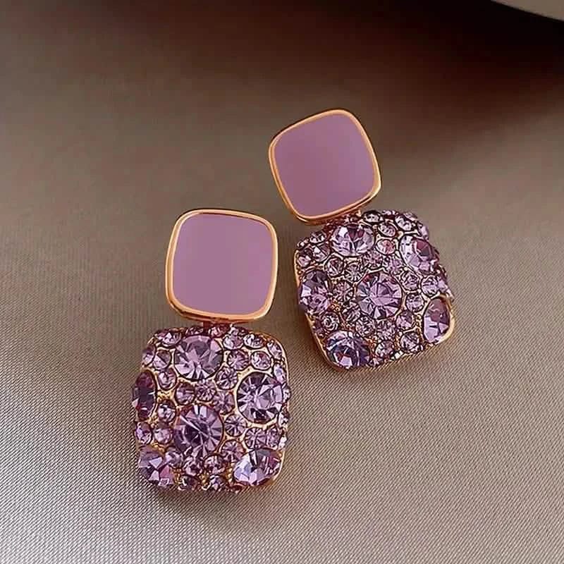 Square Shape Full Shiny Rhinestone Decor Dangle Earrings - A-1 Thread Vault
