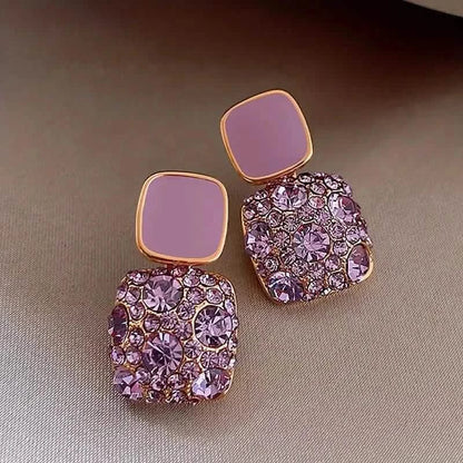 Square Shape Full Shiny Rhinestone Decor Dangle Earrings - A-1 Thread Vault