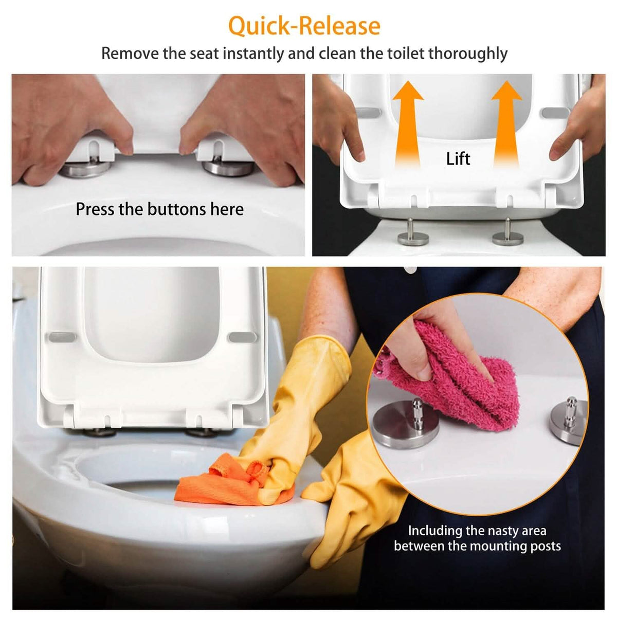 Square Toilet Seat with Grip-Tight Seat Bumpers - A-1 Thread Vault