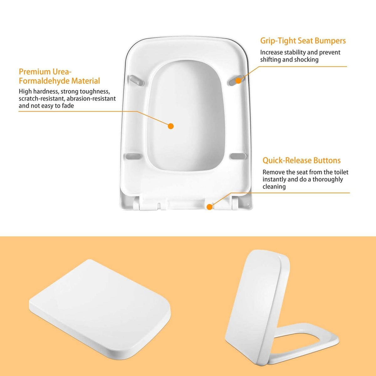 Square Toilet Seat with Grip-Tight Seat Bumpers - A-1 Thread Vault
