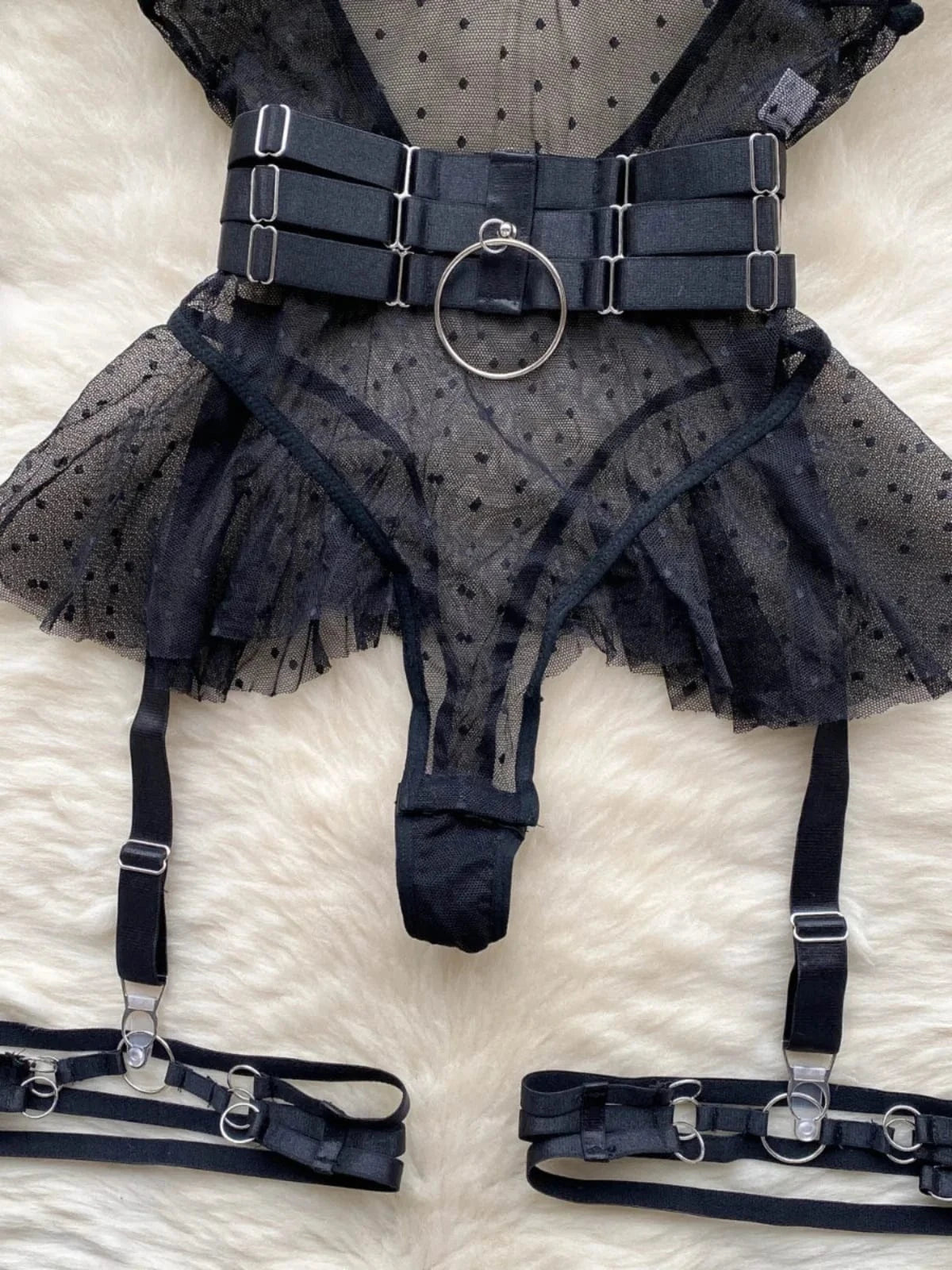 ssTss Ins trendy Girl Sexy Mesh Bottom Strap V-neck one-piece Top bodysuit women's Slimming Waist Ruffle Hemp Vest Jumpsuit - A-1 Thread Vault