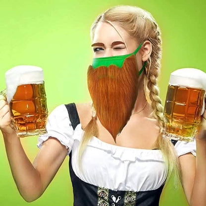 St. Patrick's Day Beard Face Mask and Green Hat Leprechaun Costume for Adults - A-1 Thread Vault
