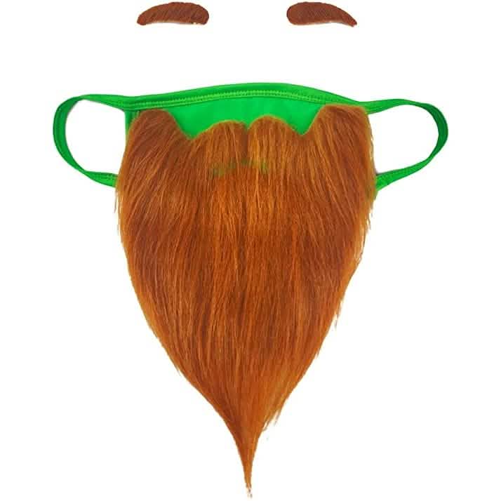 St. Patrick's Day Beard Face Mask and Green Hat Leprechaun Costume for Adults - A-1 Thread Vault
