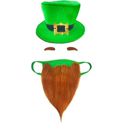 St. Patrick's Day Beard Face Mask and Green Hat Leprechaun Costume for Adults - A-1 Thread Vault