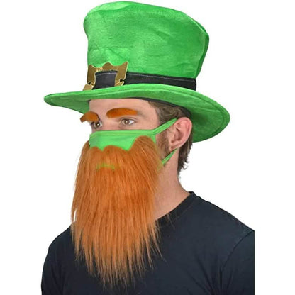 St. Patrick's Day Beard Face Mask and Green Hat Leprechaun Costume for Adults - A-1 Thread Vault