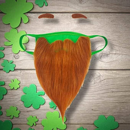 St. Patrick's Day Beard Face Mask and Green Hat Leprechaun Costume for Adults - A-1 Thread Vault