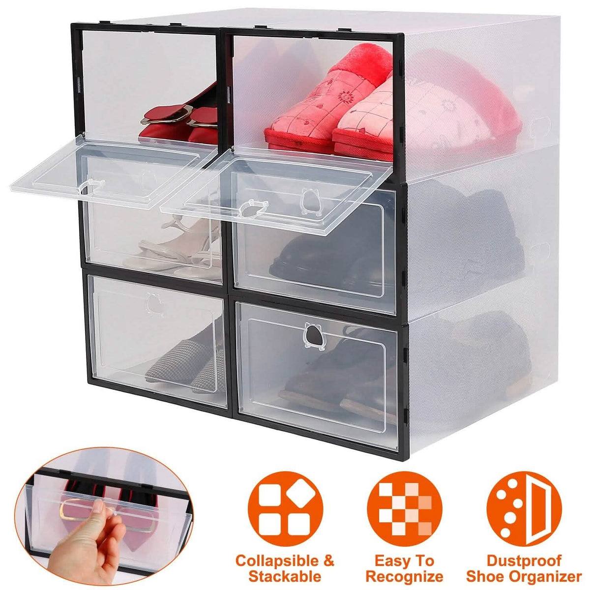 Stackable Shoe Storage Bin Transparent Dustproof - A-1 Thread Vault