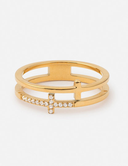 Stacked Cross Gem Ring - A-1 Thread Vault
