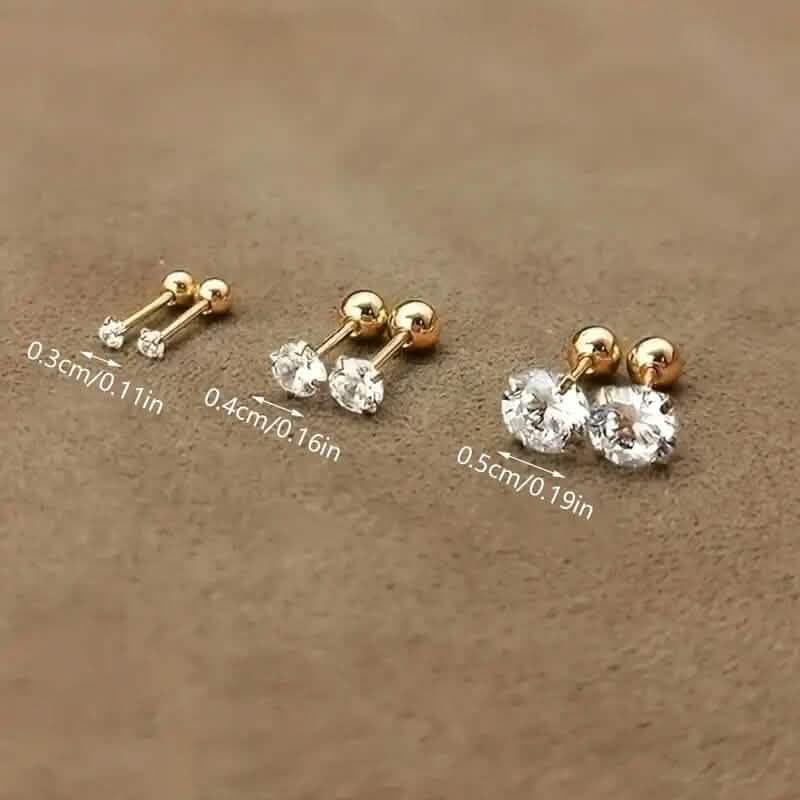 Stainless Steel 18K Gold Four-Claw Twisted Ball Zirconia Earrings - A-1 Thread Vault