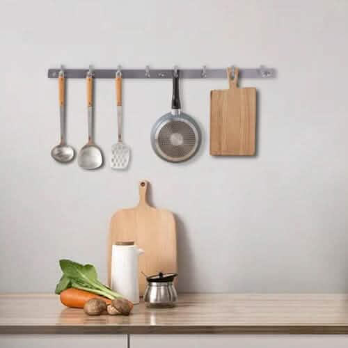 Stainless Steel 24" Wall Mounted Rack with 8 Hooks - Silver - A-1 Thread Vault
