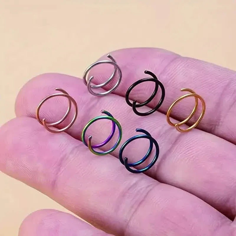 Stainless Steel Double Helix Nose Ring – 14K Gold Plated Hot Style Piercing Jewelry for Women - A-1 Thread Vault